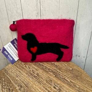 Felted Wool Wallet Pouch Pink Dachshund Wiener Dog Makeup Bag New FAST SHIP